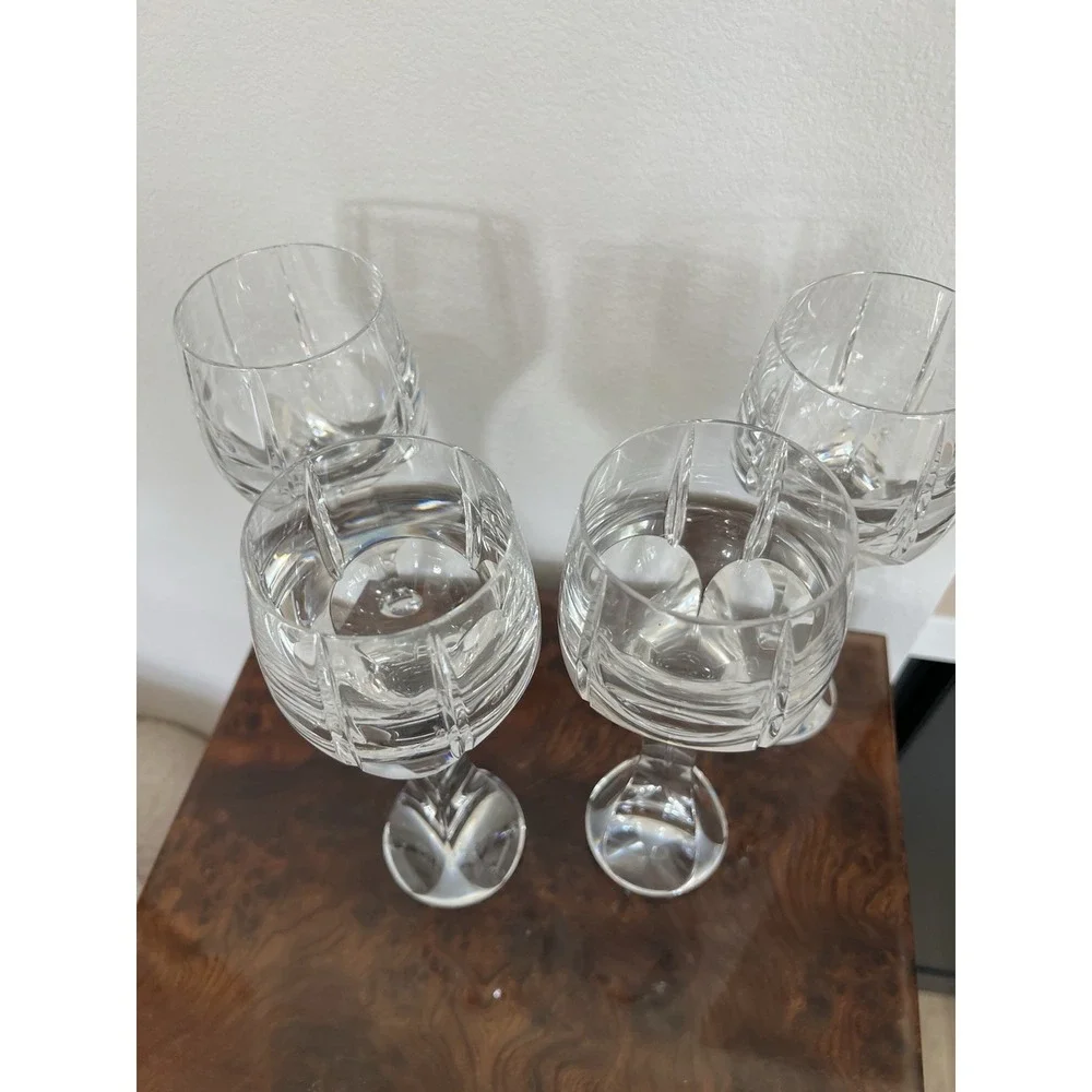 Baccarat Crystal Neptune Tall Water Goblet Glass Sharp Edge Stem Set of 4